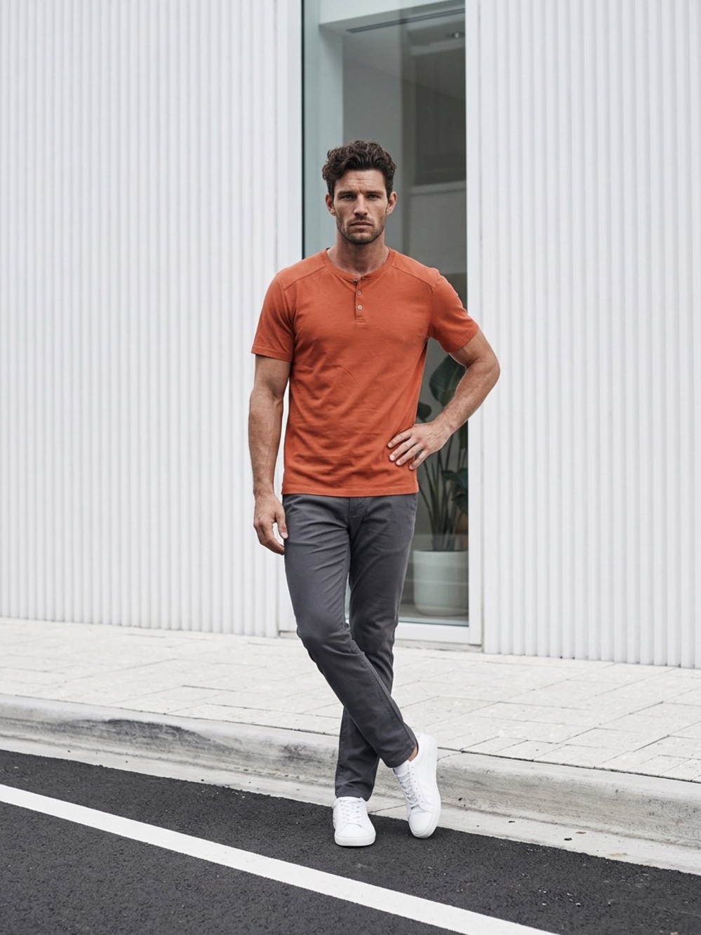 Kenneth Cole Men’s Rust Orange Short-Sleeve Henley Sz XL